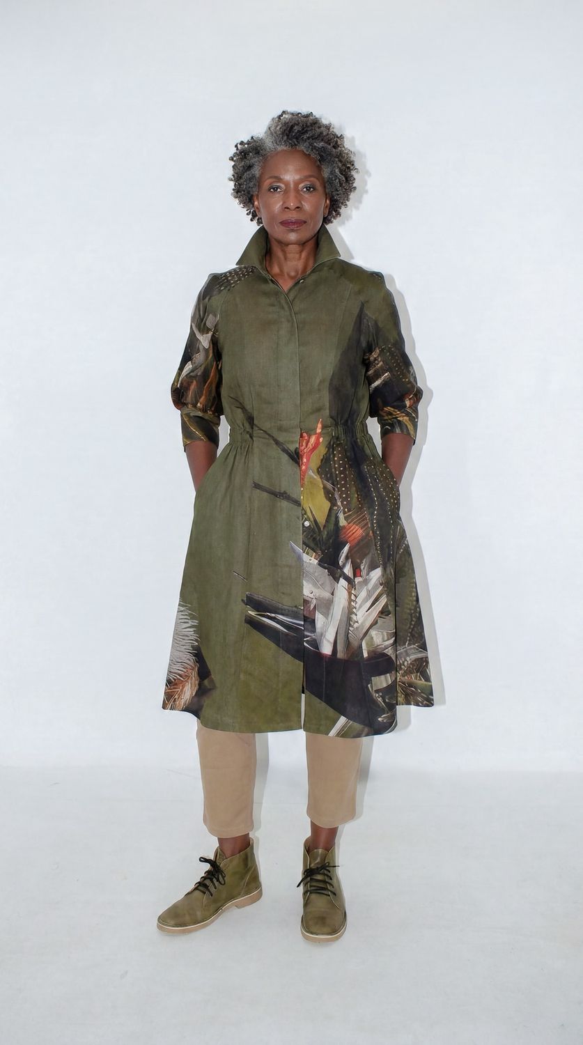 Delmonia Shirt Dress, Print: Kkaki Strelitzia, Size: 1