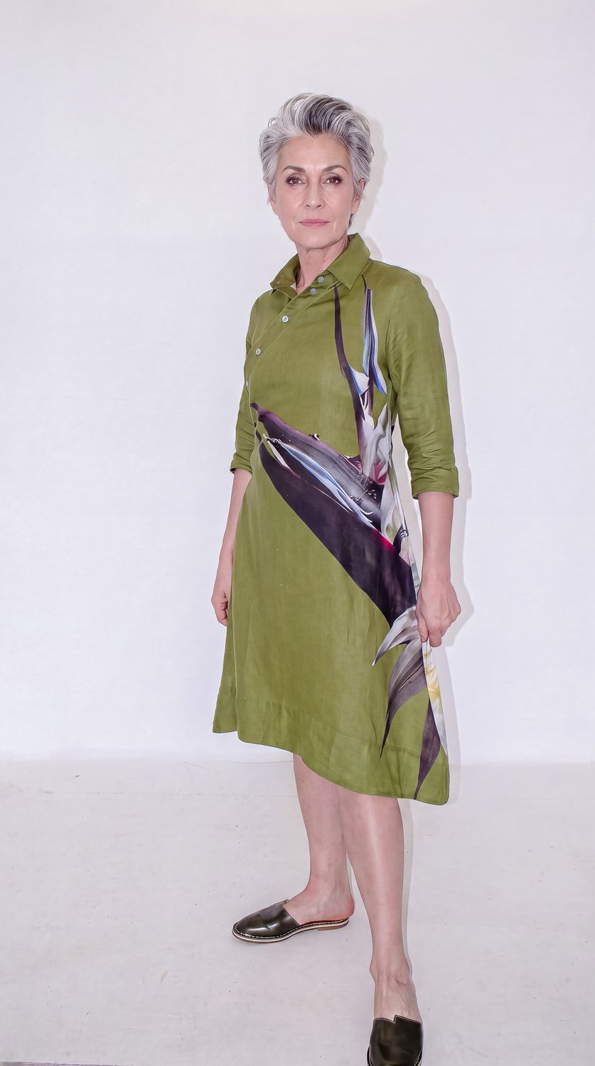 Rebecca dress, Print: Green Strelitzia, Size: 0