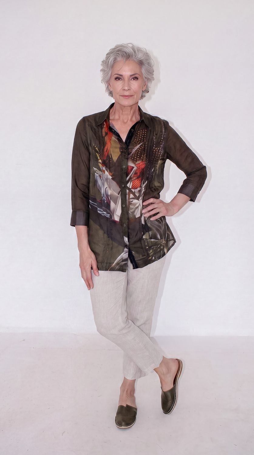 Caroline Shirt, Print: Muddy Streltzia, Size: 1