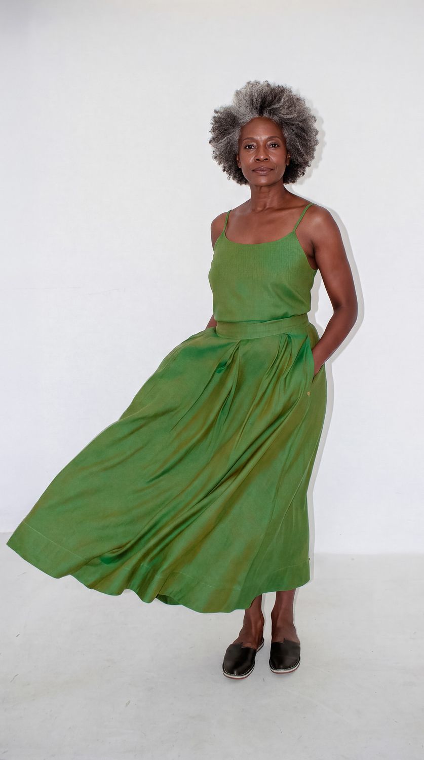 Marinda Skirt | Lyocell Linen, Colour: Moss Green, Size: 1|2