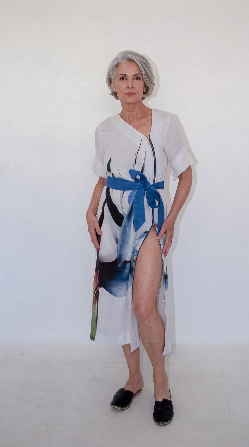 Lily Dress, Print: Blue Strelitzia, Size: 1