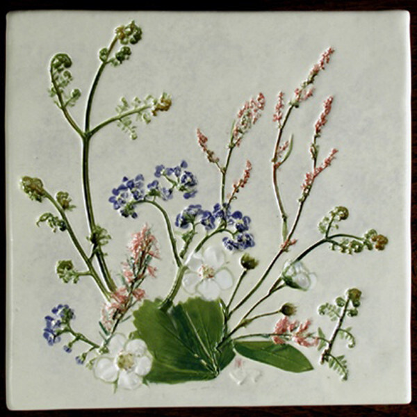 Trivet or Tile 6&quot; Square Strawberry Sorrel Forget Me Not