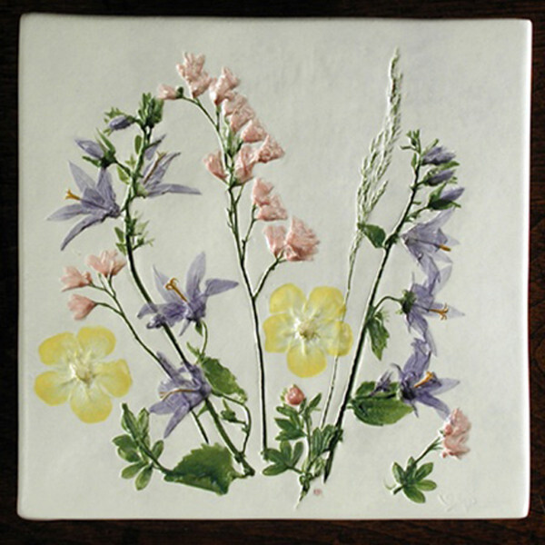 Trivet or Tile 6&quot; Square Potentilla Campanula Coral Bells