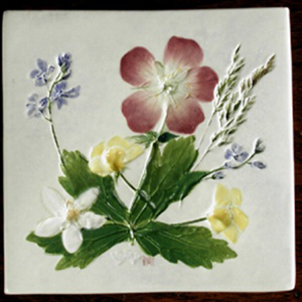 Trivet or Tile 4.25&quot; Wild Geranium Buttercup Anemone