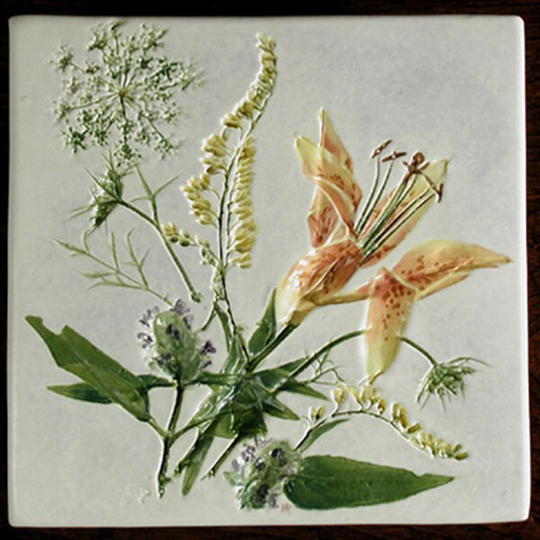 Trivet or Tile 6&quot; Square Lily Goldenrod Healall