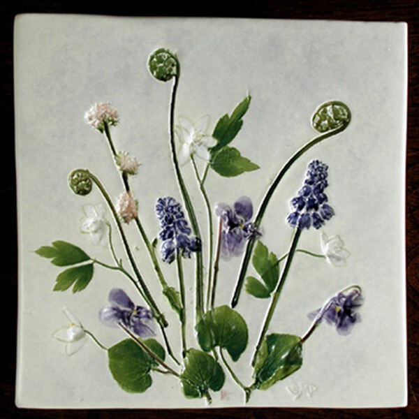 Trivet or Tile 6&quot; Square Grape Hyacinth Anemone Fiddlehead S