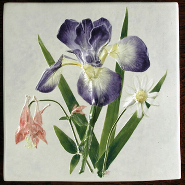 Trivet or Tile 6&quot; Square Iris Columbine Daisy