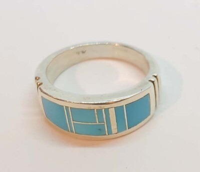SILVER TURQUOISE INLAY RING NAVAJO-RICK TOLINO SIZE 11