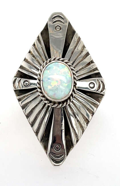 SILVER OPAL RING NAVAJO - HENRY ATTAKAI, Size: 7