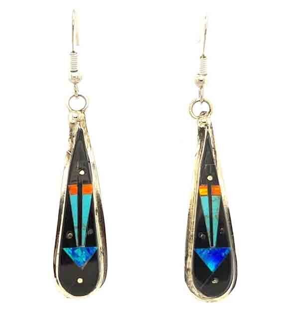 SILVER INLAY EARRINGS NAVAJO - GILBERT MARTIN