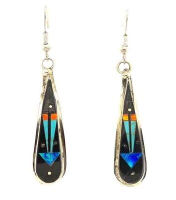 SILVER INLAY EARRINGS NAVAJO - GILBERT MARTIN