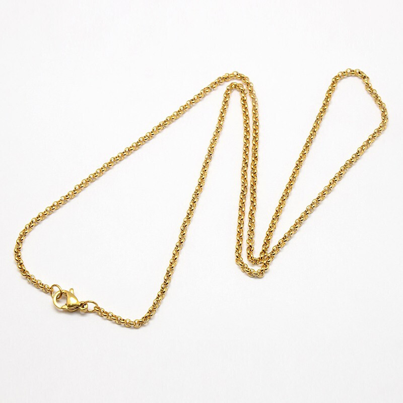 GOLD STAINLESS 2MM ROLO CHAIN FJN41, Size: 18