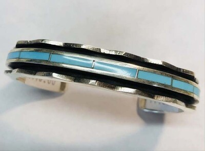 SILVER INLAY BRACELET ZUNI NAB48 - LAWRENCE LORETTO