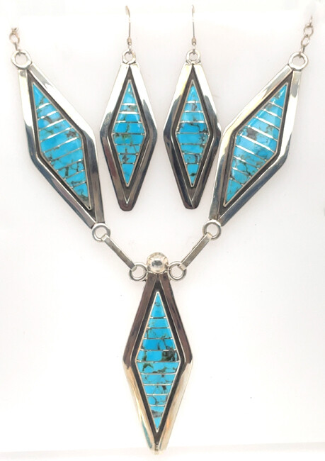 SILVER INLAY SET ZUNI - MARVIN LAURKIE