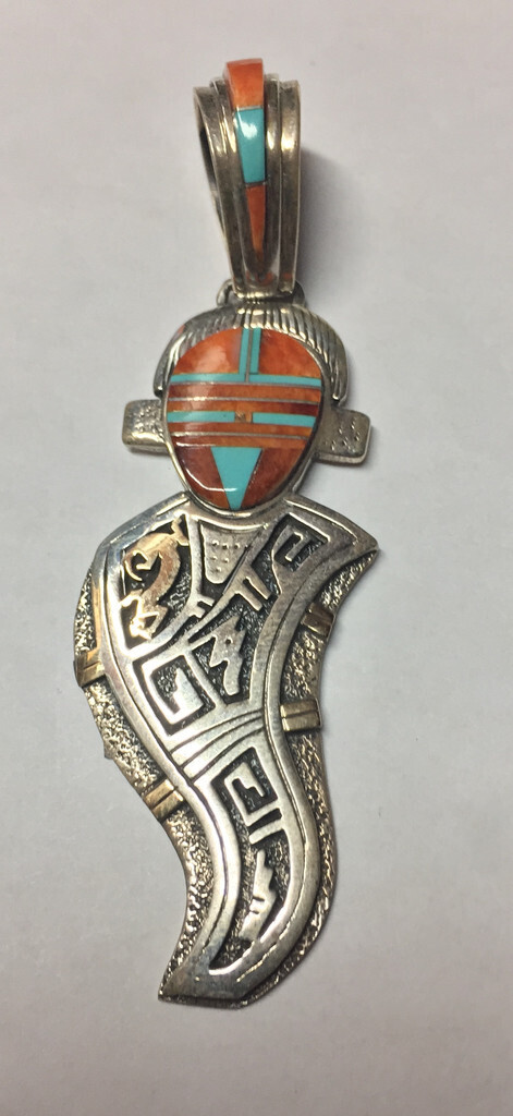 SILVER &amp;14KT KACHINA INLAY PENDANT NAVAJO-MARK YAZZIE