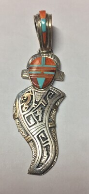 SILVER &14KT KACHINA INLAY PENDANT NAVAJO-MARK YAZZIE SILVER &14KT KACHINA INLAY PENDANT NAVAJO-MARK YAZZIE