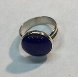 SILVER ROUND LAPIS RING, Size: 5