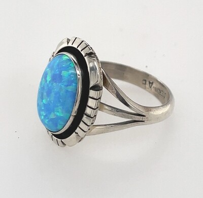 SILVER OPAL RING NAVAJO-AMOS BEGAY - SIZE 8.5