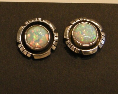 SILVER OPAL EARRINGS NAVAJO-AMOS BEGAY