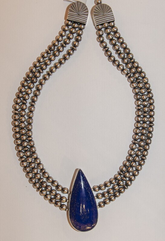 SILVER NAVAJO PEARL &amp; LAPIS NECKLACE NAVAJO-RAYMOND DELGARITO
