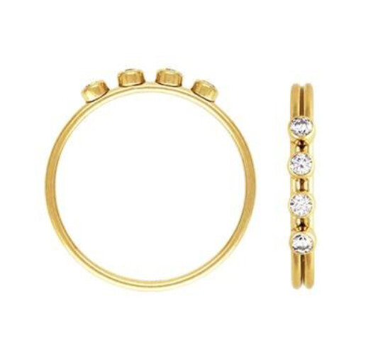 GOLD FILLED 2MM 4CZ RING, Size: 5