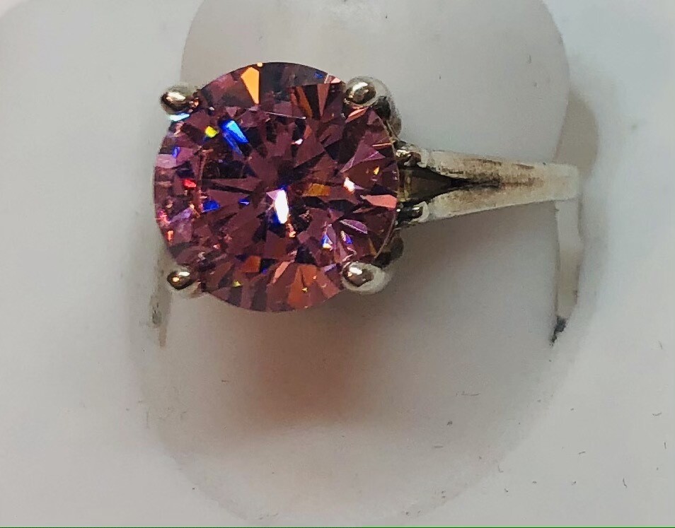 SILVER 10MM PINK CZ RING KWH010, Size: 7