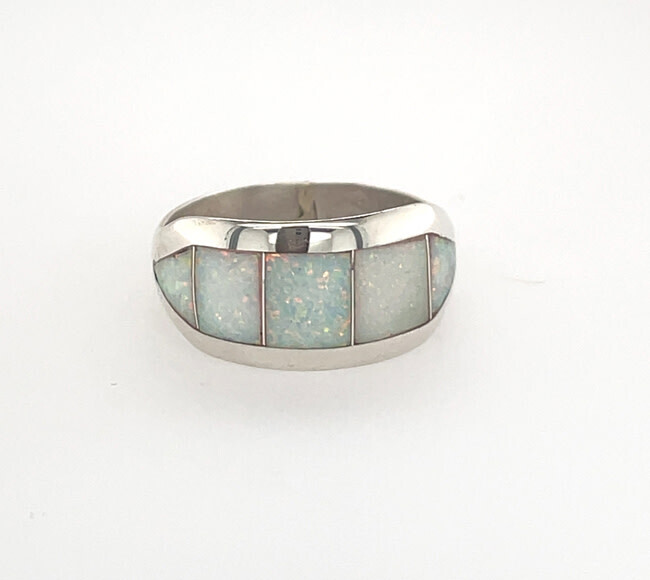 SILVER OPAL INLAY RING NAVAJO-NATHANIEL JOHNSON, Size: 7