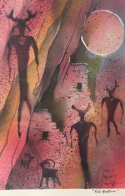 &quot;RED BUTTON&quot; watercolor &amp; acrylic
