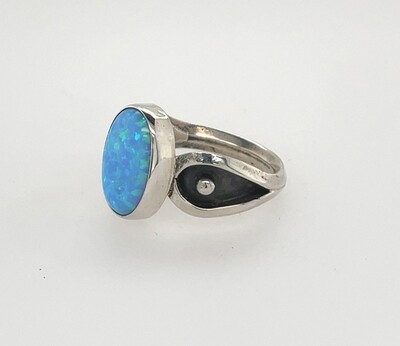SILVER OPAL RING NAVAJO-MARK BARNEY - SIZE 7