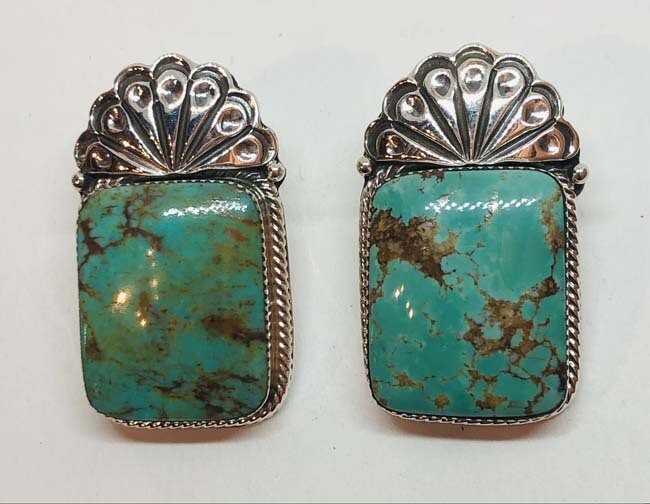 SILVER TURQUOISE EARRINGS NAVAJO - SHEENA JACK