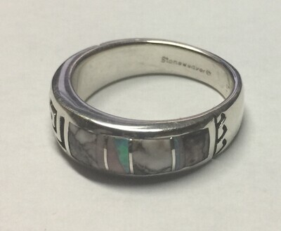 SILVER INLAY RING NAVAJO-KENNETH BITSIE - SIZE 9 SILVER INLAY RING NAVAJO-KENNETH BITSIE - SIZE 9