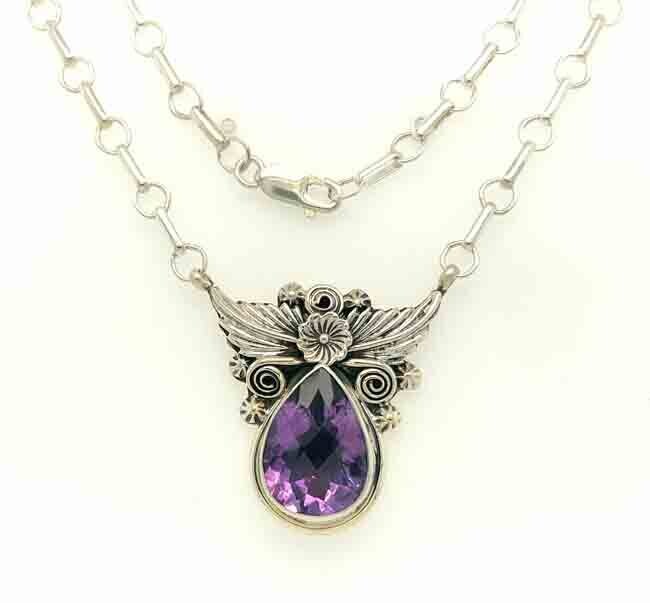 SILVER AMETHYST NECKLACE NAVAJO - L. DELAGRITO