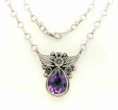 SILVER AMETHYST NECKLACE NAVAJO - L. DELAGRITO