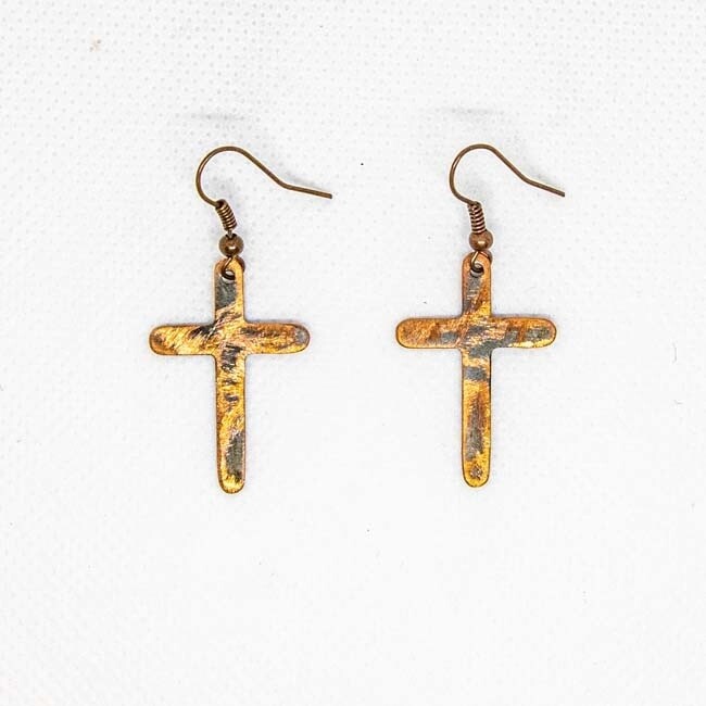 COPPER TEXTURED CROSS EARRINGS KAE082