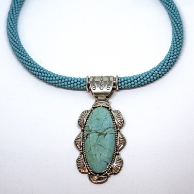 SILVER TURQUOISE PENDANT NAVAJO-MICHAEL YAZZIE