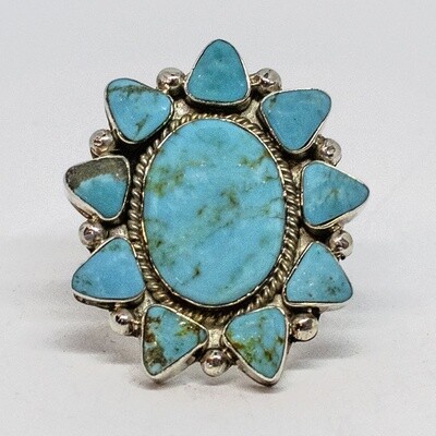 SILVER TURQUOISE RING  NAVAJO - SADIE JIM - SIZE 8