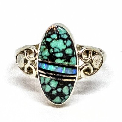 SILVER INLAY RING NAVAJO - S. WEBSTER - SIZE 8