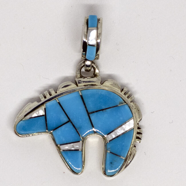 SILVER INLAY BEAR PENDANT NAVAJO - TSF&amp;AMP