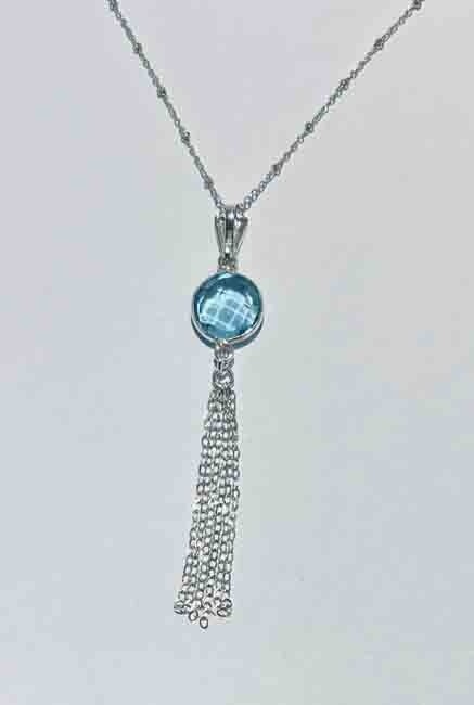 SILVER CHAIN TASSEL TOPAZ NECKLACE