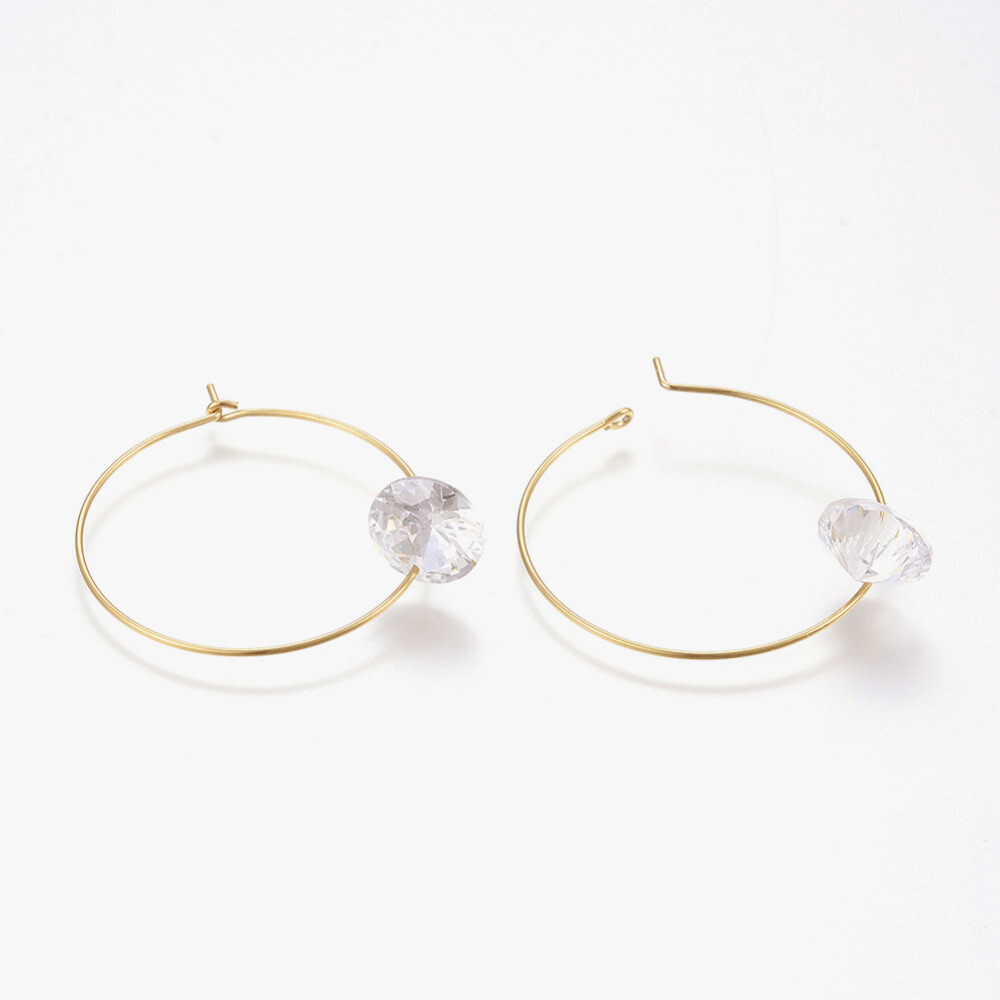 GOLD STAINLESS CZ HOOP EARRINGS FJER