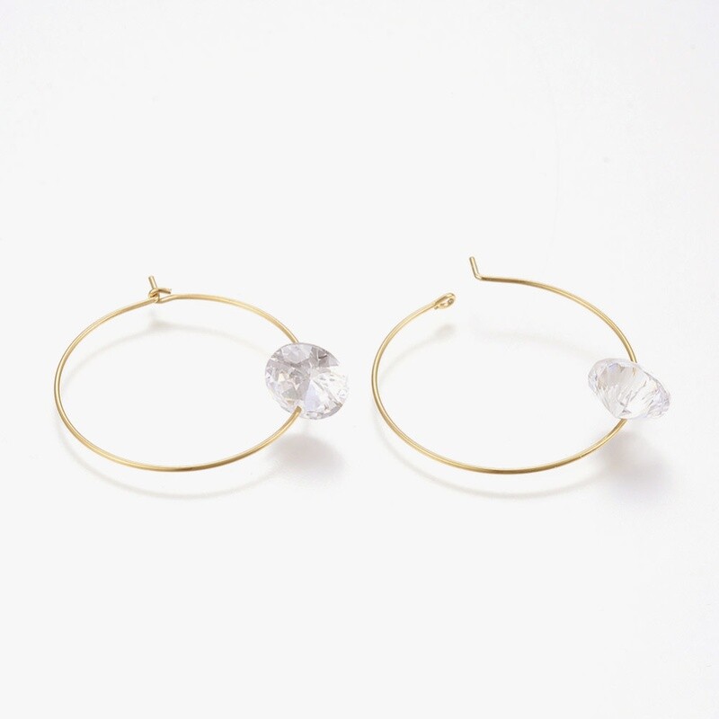 GOLD STAINLESS CZ HOOP EARRINGS FJER
