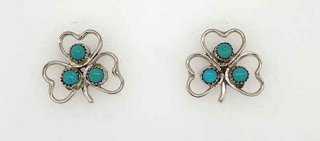 SILVER TURQUOISE CLOVER EARRINGS ZUNI-HAZEL PABLITO