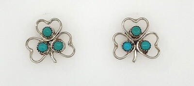 SILVER TURQUOISE CLOVER EARRINGS ZUNI-HAZEL PABLITO
