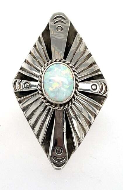 SILVER OPAL RING NAVAJO - HENRY ATTAKAI