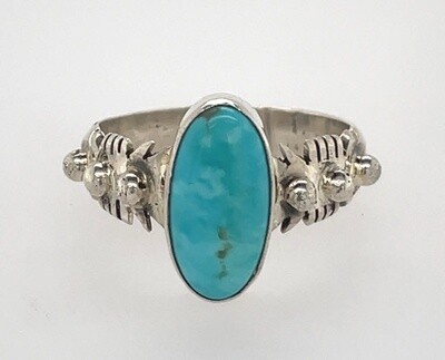 SILVER TURQUOISE RING NAVAJO-ANDREW VANDEVER - SIZE 9