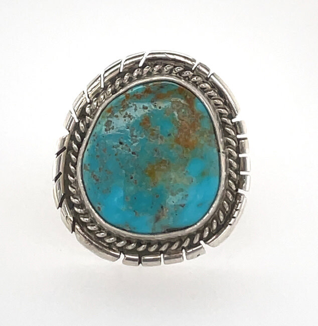 SILVER TURQUOISE RING NAVAJO - PEGGY SKEETS - SIZE 7.5