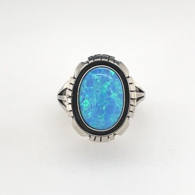 SILVER OPAL RING NAVAJO-AMOS BEGAY - SIZE 8.5 SILVER OPAL RING NAVAJO-AMOS BEGAY - SIZE 8.5