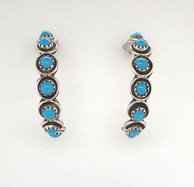 SILVER TURQUOISE HOOP EARRINGS ZUNI-FLORENDA LONASEE
