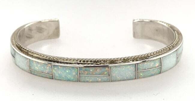 SILVER OPAL INLAY CUFF BRACELET ZUNI - RICKY BOOQUA