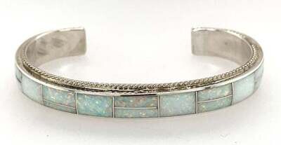 SILVER OPAL INLAY CUFF BRACELET ZUNI - RICKY BOOQUA
